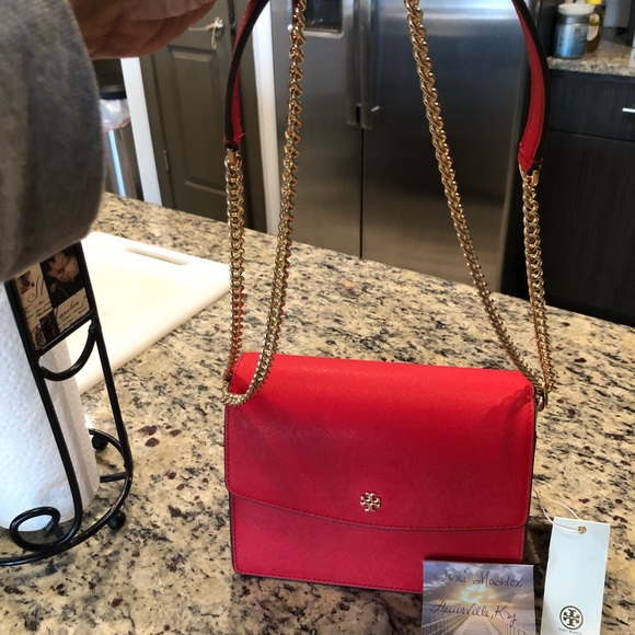 Tory Burch Womens Emerson Red Leather Magnetic Crossbody Handbag Purse NWT - Picture 3 of 7